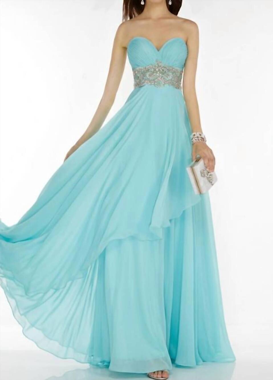 NEW ALYCE PARIS strapless chiffon prom dress in light turquoise